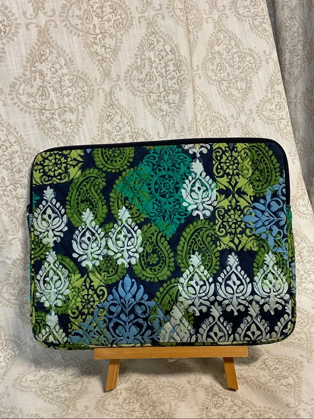 Vera Bradley Navy Blue Laptop Sleeve with Green and Teal Paisley